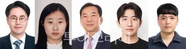 극한 온도 견디는 차세대 초저전력 메모리 소재를 개발한 울산대학교와 고려대학교 공동연구팀. 왼쪽부터 임성현 울산대 교수, 이현주 울산대 학생, 김영근 고려대 교수, 고한석, 이정규 고려대 학생/사진-울산대