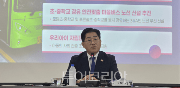 이기형 김포시장이 10일 오전 김포시청 본관 3층 대회의실에서 민선9기 이기형 김포시장 취임 기자간담회를 게최하고 있다.