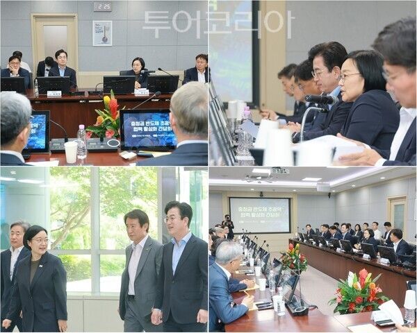 ▲허태정 대전시장이 지난 30일 나노종합기술원(KAIST)에서 열린 '충청권 반도체 초광역 협력 간담회'에서 한성숙 국무총리에게 국가 반도체 종합연구소 대전 구축을 공식 건의했다. /사진-대전(편집 류석만 기자)