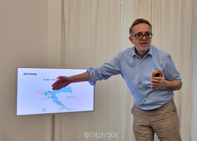 이스트리아 지역을 설명하는 마르코 유르치치 크로아티아관광청 한국지사장./사진-투어코리아
