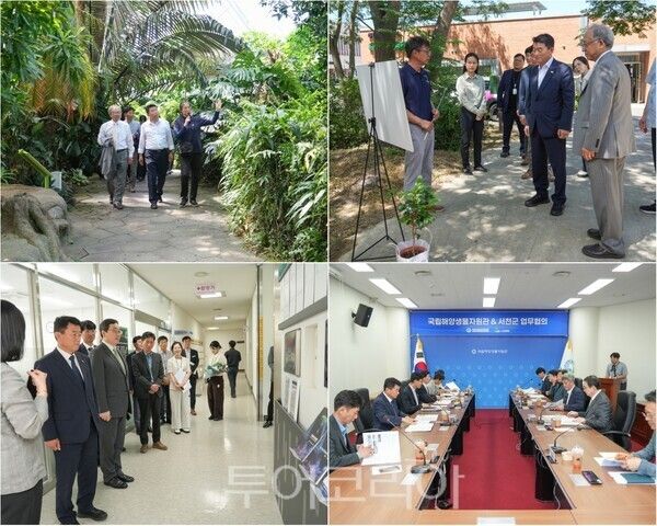 ▲유승광 서천군수가 국립생태원을 찾아 기관 운영 현황과 주요 정책을 청취한 뒤 생물다양성 보전과 기후위기 대응, 생태관광 활성화 등 지속가능한 지역발전 전략을 놓고 폭넓은 의견을 교환했다. /사진-서천(편집 류석만 기자)