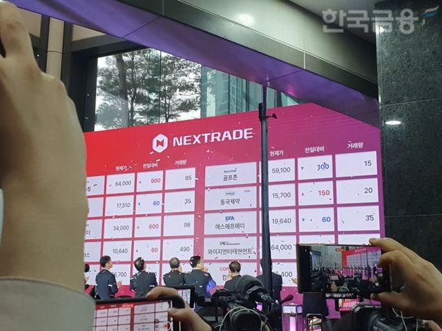국내 최초 대체거래소(ATS) 넥스트레이드가 4일 오전 10시 개장했다. 금융투자협회에서 열린 개장식에서 첫 개장 직후 거래량 집계 상황 모습. / 사진= 한국금융신문(2025.03.04)