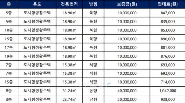 지난달 노량진 한 도시형생활주택에서 임차인 모집 공고를 냈던 매물 시세표다. 관리비는 포함되지 않은 가격이다. / 자료=온라인 커뮤니티