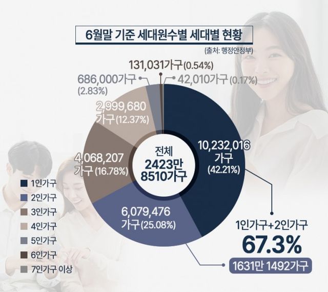 6월말 기준 세대원수별 세대별 현황./사진제공=행정안정부, 더피알