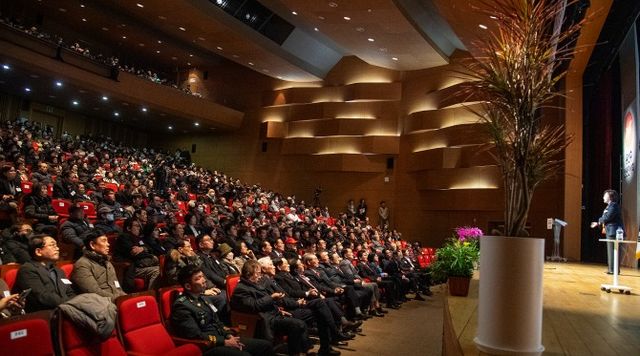 박희영 용산구청장이 지난해 신년인사회에서 인사말을 하는 모습./사진제공=용산구