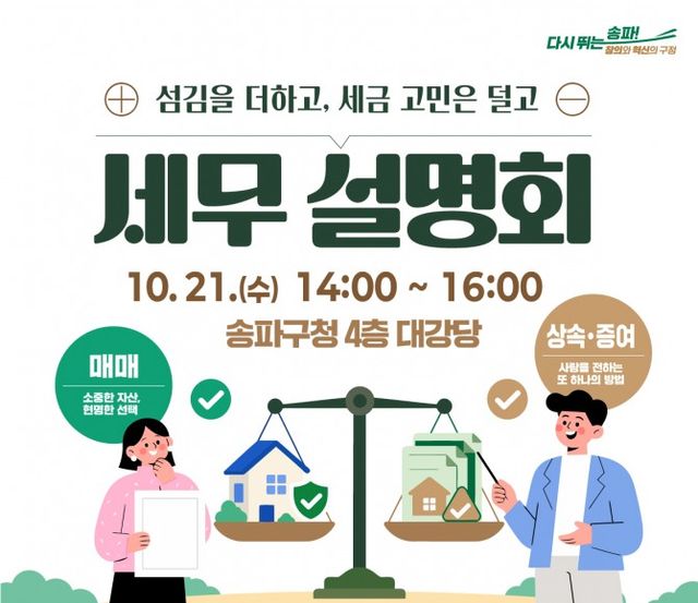 송파구, ‘매매 vs 상속·증여’ 절세전략 세무설명회 포스터. /자료제공=송파구
