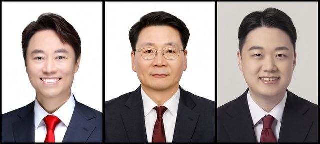 왼쪽부터 김경대 전 용산구청장 후보, 김형석 전 통일부 차관, 조상현 전 기획재정부 장관 정책보좌관./사진=중앙선거관리위원회