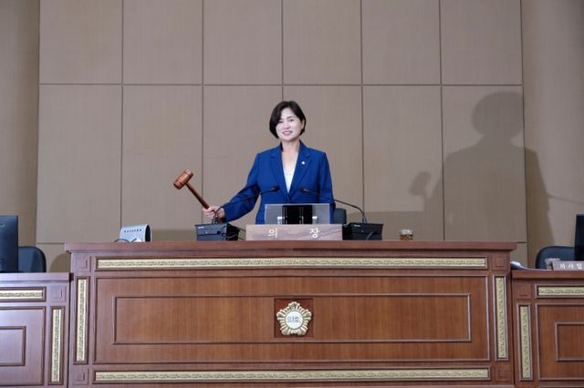 최은하 마포구의회 의장이 본회의를 주재하는 모습./사진제공=마포구의회