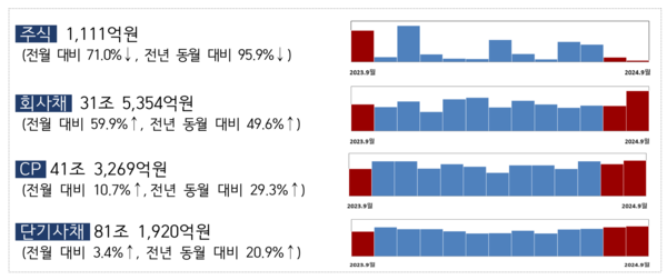 2024년 9월중 기업의 직접금융 조달실적 /금융감독원