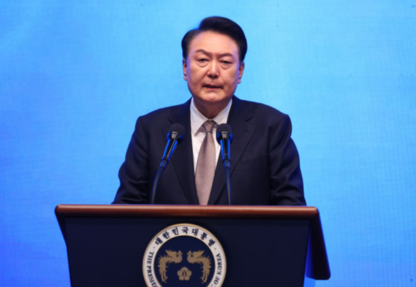 윤석열 대통령이 지난 22일 서울 중구 신라호텔에서 열린 제56회 국가조찬기도회에 참석해 인사말을 하고 있다.