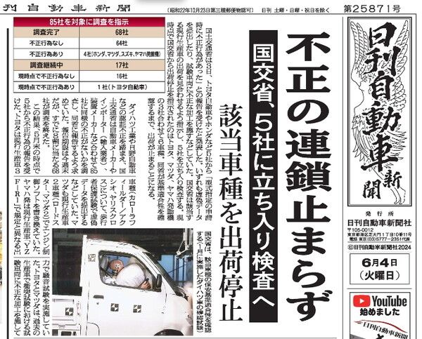 부정의 연속, 끝이지 않는... / 일간자동차신문&nbsp; 오늘 1면 갈무리 (포인트경제)