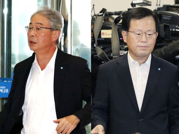 임종룡 우리금융회장(좌)과 조병규 우리은행장 / 출처 - 뉴시스 (포인트경제)