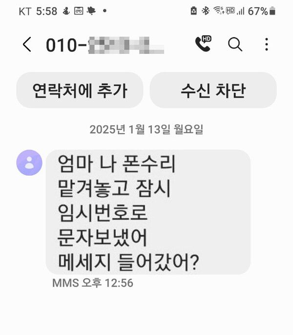 보이스피싱으로 의심되는 실제 문자메세지 캡처/제보 ⓒ포인트경제