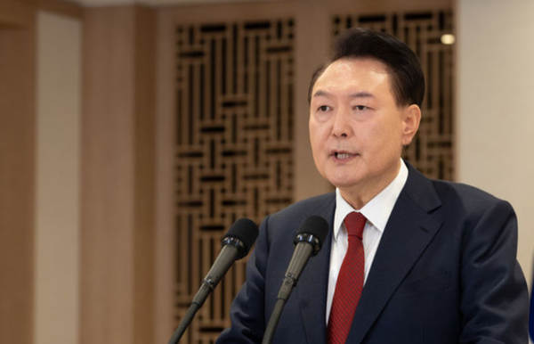 윤석열 대통령이 지난 12일 서울 용산 대통령실 청사에서 대국민 담화를 하고 있다. /사진=대통령실