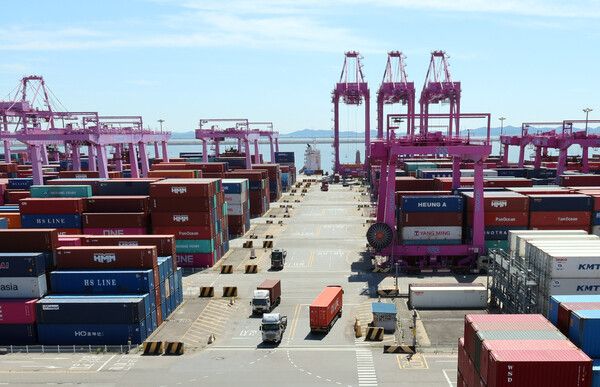 지난달 11일&nbsp;인천 연수구 인천신항 컨테이너 터미널에 컨테이너가 쌓여 있다./사진=뉴시스