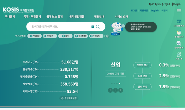 국가통계포털(KOSIS) 홈페이지 갈무리