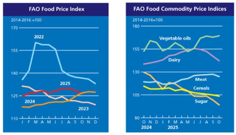 연도별, 품목별 식량가격지수 그래프 /유엔 식량농업기구(FAO) 갈무리