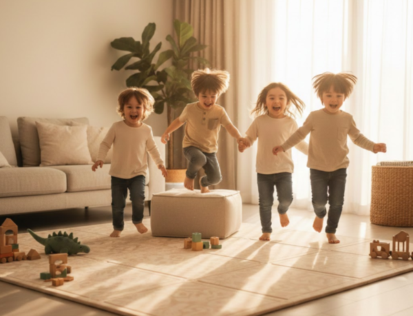거실에서 뛰는 아이들 /AI 생성 이미지