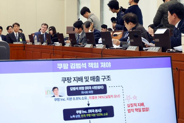 박대준 쿠팡 대표이사가 3일 서울 여의도 국회에서 열린 정무위원회의 쿠팡 개인정보 유출 관련 현안질의에서 의원 질의를 듣고 있다. /사진=뉴시스