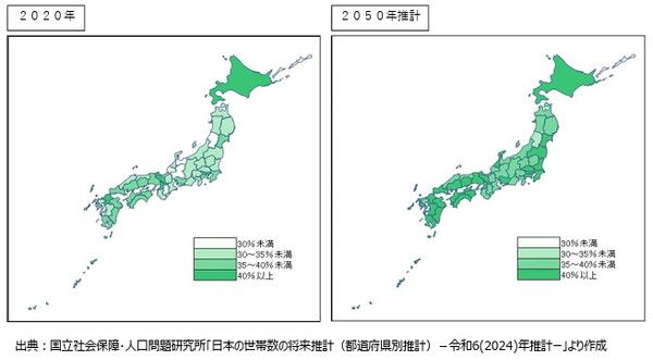 1인 가구의 증가 추세/일본 국립사회보장·인구문제연구소 갈무리 (포인트경제)