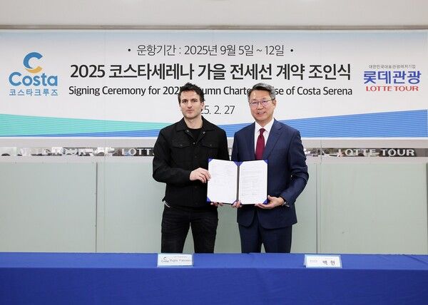 (좌) 무글리아 프란체스코 코스타 크루즈 CCO (우) 백현 롯데관광개발 대표이사 사장 /롯데관광개발 제공