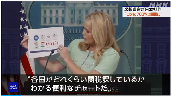 미국 대변인 일본 쌀 관세 700% 비판/NHK 12일 보도분 캡쳐(포인트경제)
