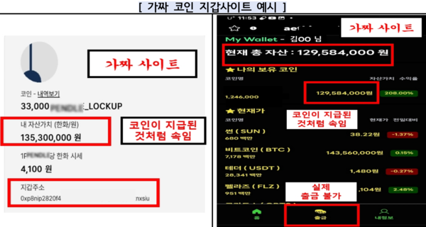 가짜 코인 지갑사이트 예시 /금융감독원
