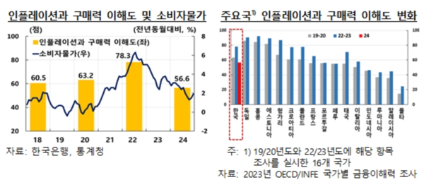 인플레이션과 구매력 이해도 및 소비자물가, 주요국 인플레이션과 구매력 이해도 변화 /금융감독원