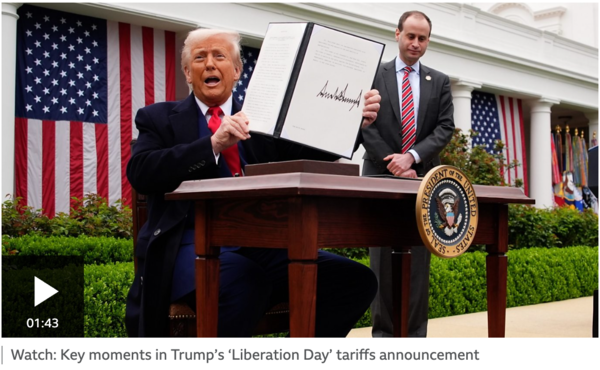 트럼프의 '해방의 날' 관세 발표 /BBC 갈무리