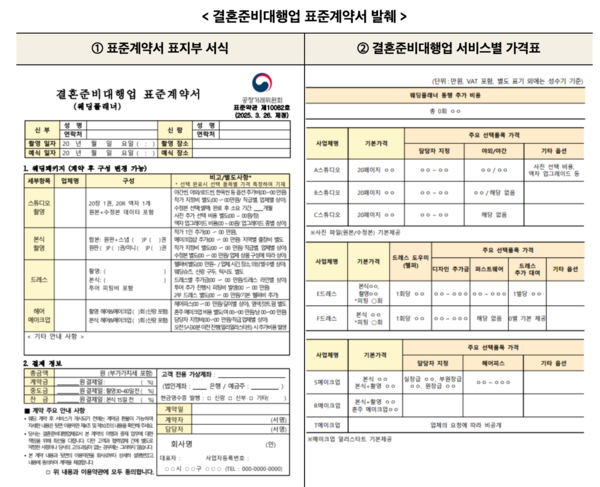 결혼준비대행업 표준계약서 발췌 /공정거래위원회