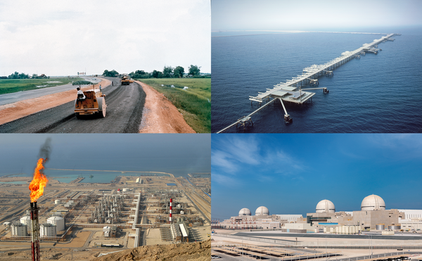 해외건설 10대 프로젝트에 선정된 현대건설 시공 프로젝트 사진. 파타니 나라티왓 고속도로와 주베일 산업항(위), 사우스파 가스전과 바라카 원자력발전소(아래) [사진=현대건설](포인트경제)