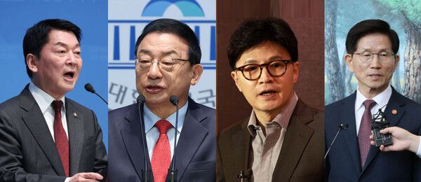 왼쪽부터 안철수 의원, 이정현 전 대표, 한동훈 전 대표, 김문수 장관 /사진=뉴시스&nbsp;ⓒ포인트경제CG