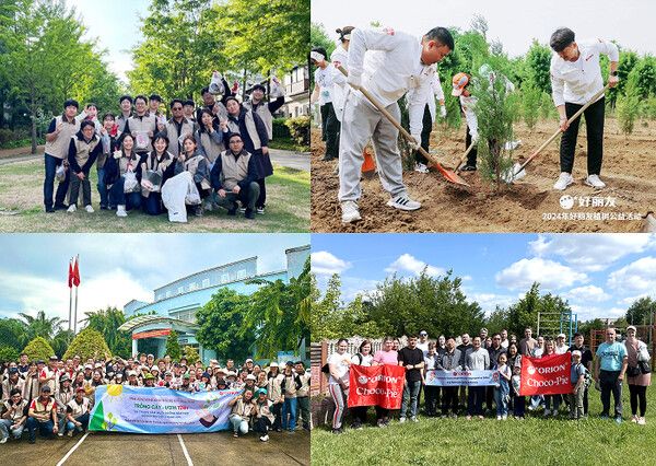 오리온 그룹 2024년 법인별 글로벌 친환경 캠페인 이미지 (왼쪽부터 시계 방향 한국, 중국, 러시아, 베트남) /오리온 제공