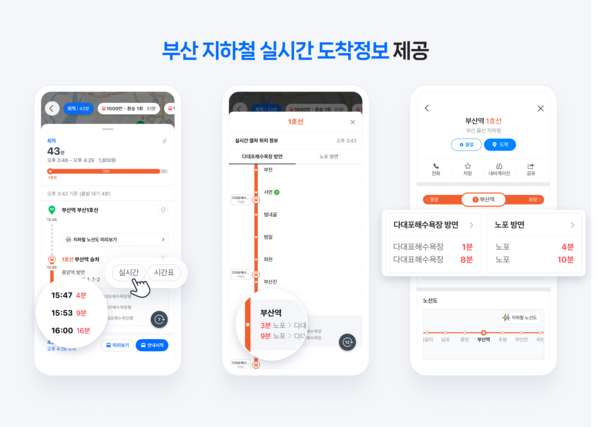 네이버 지도 부산 지하철 실시간 도착정보 제공 화면 이미지 [사진=네이버](포인트경제)