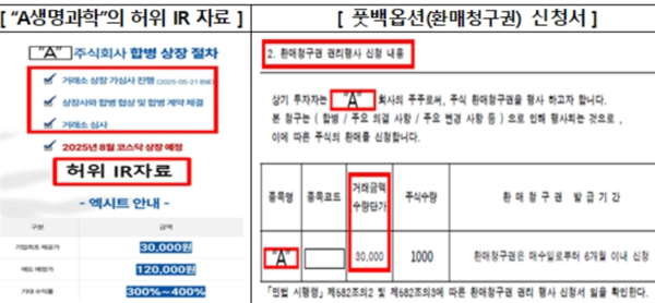 허위 IR자료, 풋백옵션(환매청구권) 신청서 /금융감독원