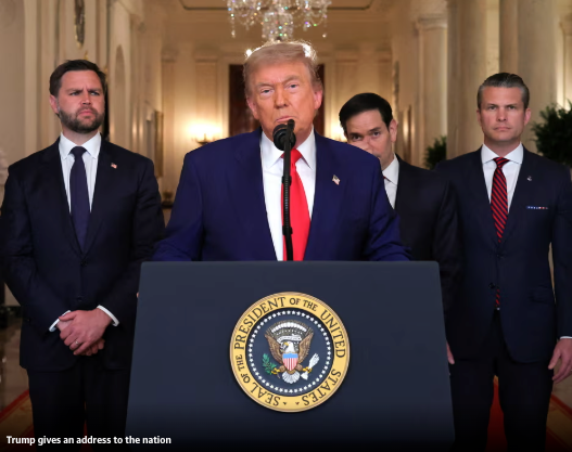 도널드 트럼프 미국 대통령이 21일(현지시간) 이란 내 핵 시설 3곳에 대한 공습을 성공적으로 완료했다고 발표했다. /영국가디언지 갈무리