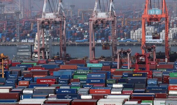 부산 남구 신선대부두에서 수출입 컨테이너 선적 및 하역작업이 진행되고 있다. /사진=뉴시스