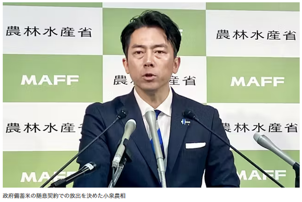 비축미 방출 방침을 발표하는 고이즈미 신지로 일본 농림수산상/니혼게이자이 보도분 갈무리(포인트경제)