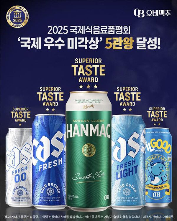 오비맥주가 '국제 우수 미각상' 5관왕을 달성했다. [사진=오비맥주](포인트경제)