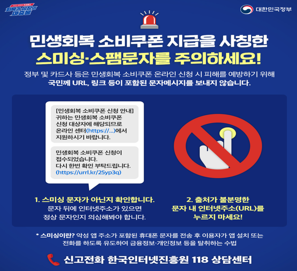 소비쿠폰 지금 사칭 스미싱 문자 주의 안내 /금융감독원