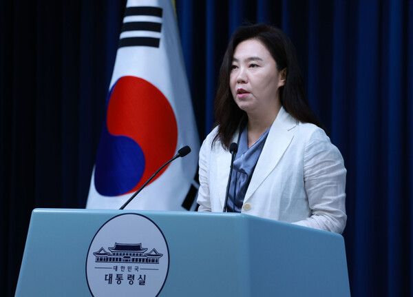 강유정 대변인이 13일 서울 용산 대통령실 청사에서 차관급 인선 관련 브리핑을 하고 있다. /사진=뉴시스