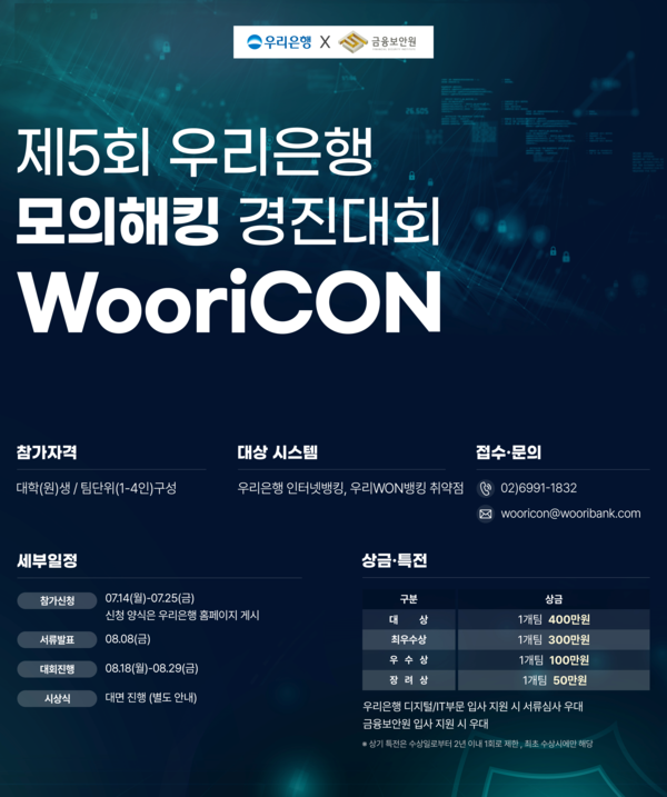 우리은행-금융보안원, ‘제5회 WooriCON 모의해킹 경진대회’ 개최 /우리은행 제공