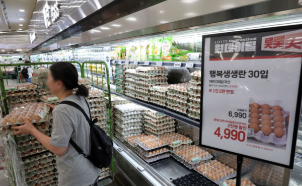 롯데마트의 계란 코너에서 1인 2판 한정 특가 판매를 하고 있다. /사진=뉴시스