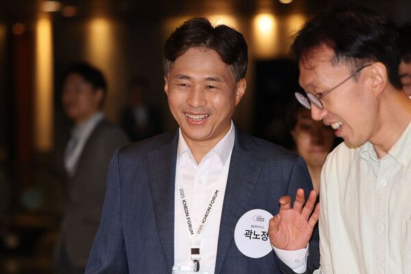 곽노정 SK하이닉스 대표가 18일 오전 서울 광진구 워커힐호텔에서 열린 2025이천포럼에 참석하고 있다. /사진=뉴시스