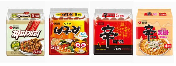 농심의 짜파게티, 너구리, 신라면, 신라면 툼바 제품 사진 /농심 갈무리