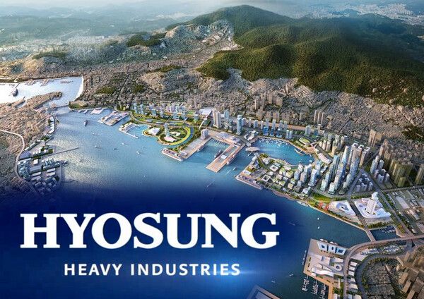 북항 재개발사업 조감도와 효성중공업 CI&nbsp; ⓒ포인트경제CG