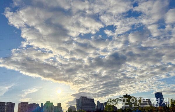 21일 오전 8시께 안양천의 가을 하늘. '퇴근 길은 항상 세상이 아름답게 보인다' /사진=이영후