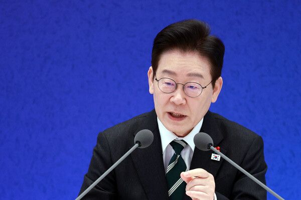 이재명 대통령이 21일 청와대 영빈관에서 열린 2026년 신년 기자회견에서 발언하고 있다. /사진=뉴시스