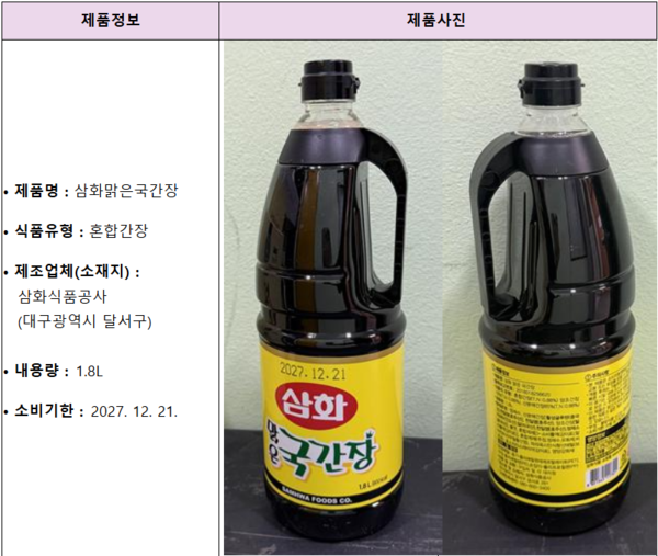 회수 대상인 삼화맑은국간장. [사진=식품의약품안전처] (포인트경제)