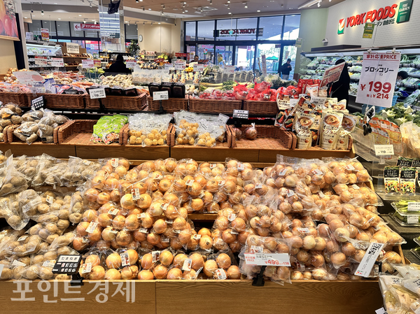일본 도쿄의 한 대형마트에서 양파와 감자 등 채소가 진열돼 있다/사진=박진우 특파원 ⓒ포인트경제